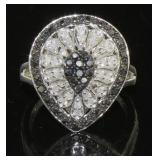 Pear Cut 1/2 ct Natural Black & White Diamond Ring