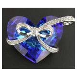 Gorgeous Large Blue Crystal Heart Pendant