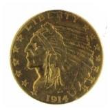1914 Indian Head $2.50 Gold Quarter Eagle
