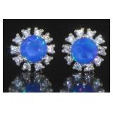 Stunning Halo Blue Opal & White Topaz Earrings