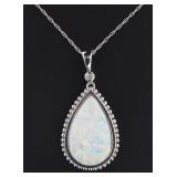 10kt Gold Large Pear Cut Opal & Diamond Necklace