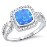 Beautiful Cushion Blue Opal & White Topaz Ring