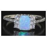 Radiant Cut Australian Blue Opal & White Topaz Rin