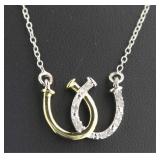 Two Tone Double Horseshoe Diamond Necklace