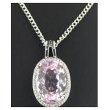 14kt Gold Natural 14.37 ct Kunzite-Diamond Pendant