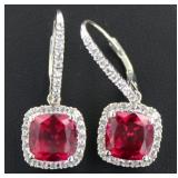 14kt Gold Cushion 4.88 ct Ruby/White Topaz Earring
