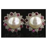 Gorgeous Pearl & Ruby Designer Earrings