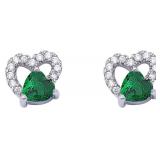 Beautiful Emerald & White Topaz Heart Earrings