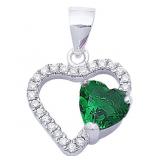 Beautiful Emerald & White Topaz Heart Pendant