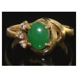 14kt Gold Antique Jade & Diamond Ring
