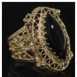 14kt Gold Antique Onyx Filligree Ring