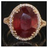 14kt Rose Gold 14.63 ct Oval Ruby & Diamond Ring