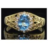 14kt Gold Natural Blue Topaz & Diamond Ring