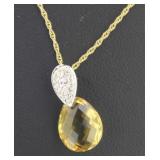 14kt Gold Natural Citrine & Diamond Necklace