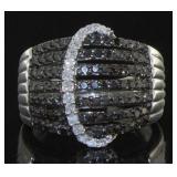 Genuine 3/4 ct Black & White Diamond Cocktail Ring