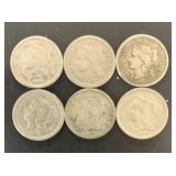 Collection (6) Liberty 3 Cent Nickel