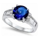 Round 2.50 ct Sapphire & Baguette Ring