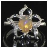 Genuine White Opal & Diamond Ring