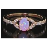 Beautiful Rose Toned Pink Opal & White Topaz Ring