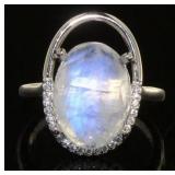 Natural 9.30 ct Moonstone & White Topaz Ring