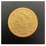 RARE 1882 Carson City $5.00 Liberty Head Gold Coin