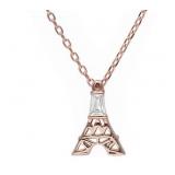 Rose Toned White Topaz Eiffel Tower Necklace