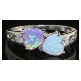 Pink & White Fire Opal Double Heart Ring