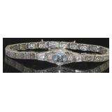 Platinum Antique Aqumarine & Diamond Bracelet