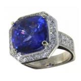 14kt Gold 13.08 ct Cushion Sapphire & Diamond Ring