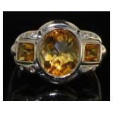 14kt Gold Natural 3.46 ct Citrine & Diamond Ring