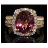 14kt Gold 5.17 ct Pink Tourmaline & Diamond Ring