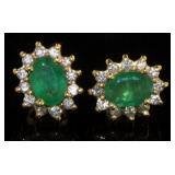 14kt Gold Natural Emerald & Diamond Earrings