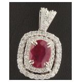 14K White Gold 2.68ct Ruby and Diamond Pendant