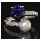 Stunning 2.25 ct Sapphire & 7 mm Pearl Ring