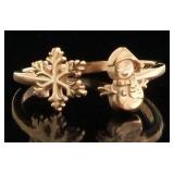 Rose Toned Snowman & Snowflake Designer Ring