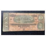 1864 Confederate States $10 Large Currency Note
