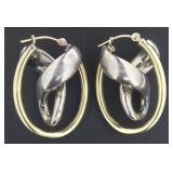 10kt Gold & Sterling Silver Large Hoop Earrings