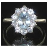 Stunning Aquamarine & White Topaz Halo Ring
