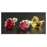 10kt Gold Ruby & White Topaz Stud Earrings