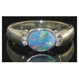 14kt Gold Natural Black Opal & Diamond Ring