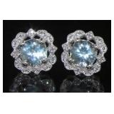 14kt Gold 1.58 ct Aquamarine & Diamond Earrings