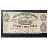 1863 State of Alabama Twenty Five Cent Note
