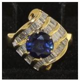 14kt Yellow Gold 3.98 ct Sapphire & Diamond Ring
