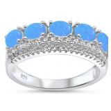 Stunning Blue Opal & White Topaz Crown Ring