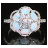 Stunning White Fire Opal Designer Flower Ring