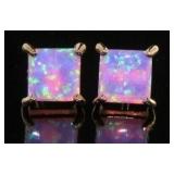 Princess Cut Pink Fire Opal Designer Earrings