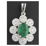 14kt White Gold 2.35 ct Emerald & Diamond Pendant