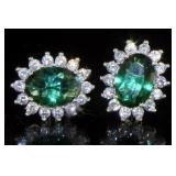 Stunning Oval Emerald & White Topaz Halo Earrings
