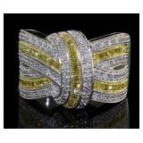 Natural 3/4 ct Fancy Yellow Diamond Wave Ring