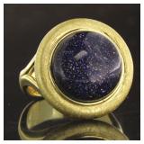 Large Round Cabochon Blue Goldstone Ring